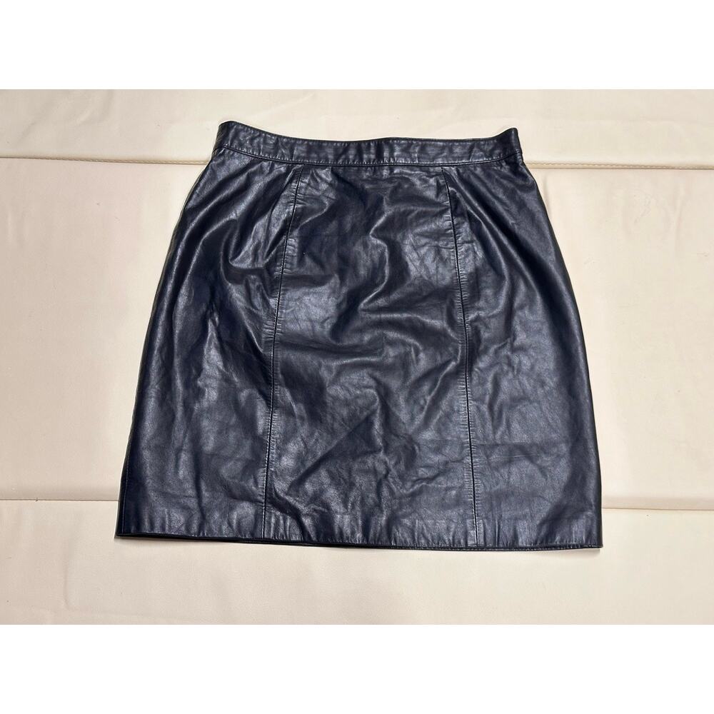 Byrnes & Baker Vintage Sexy Genuine Black Leather Pencil Mini Skirt Women's 12